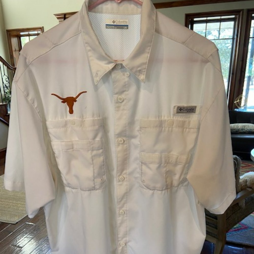 COLUMBIA TEXAS LONGHORNS MENS WHITE TAMIAMI SHORT SLEEVE SHIRT